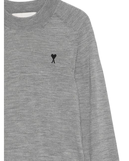 AMI Gray Ami De Coeur Wool Sweater