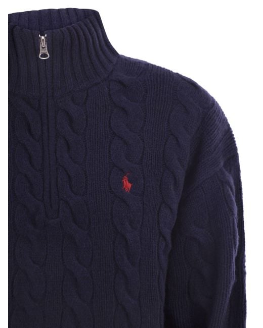 Polo Ralph Lauren Blue Wool And Cashmere Cable Knit Jumper