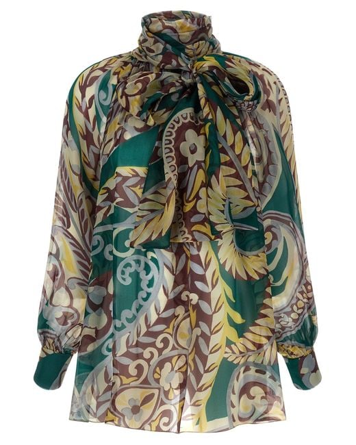 Etro Green Paisley Print Bluse