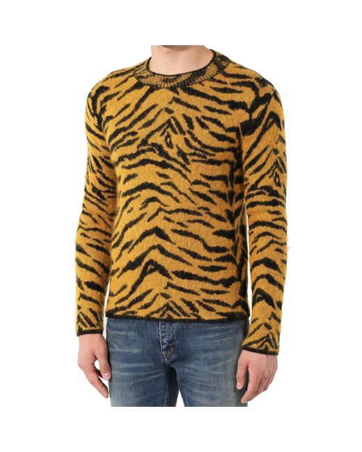 Zebra Jacquard Wool Pullover Saint Laurent pour homme en coloris Yellow