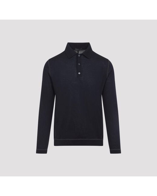 Prada Blue Wool Virgin Wool Knit Polo Sweater for men