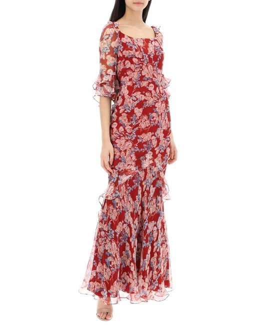Saloni Red Maxi Kleid Tamara D in florale Seide