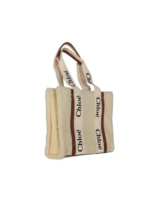 Chloé Natural Woody Shearling Tote Bag