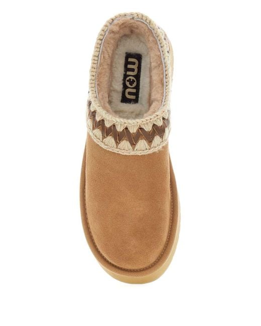Mou Brown Platform Clog Suede Slippers