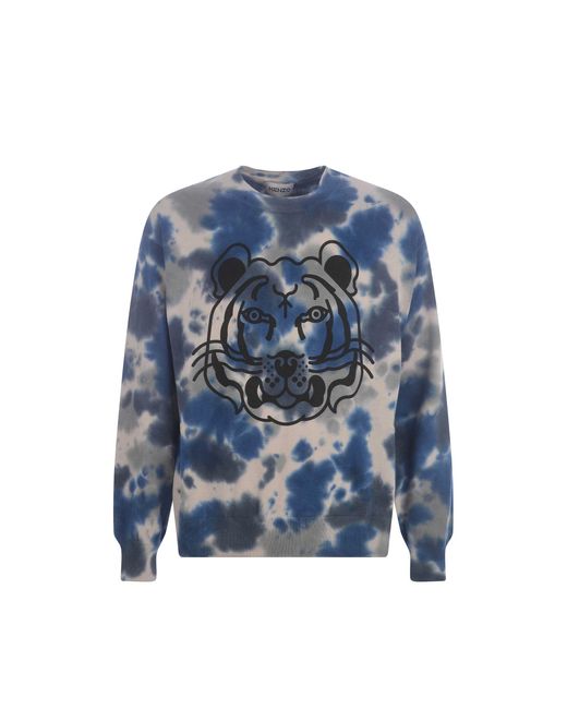 KENZO Blue Cotton Printed Sweater for men