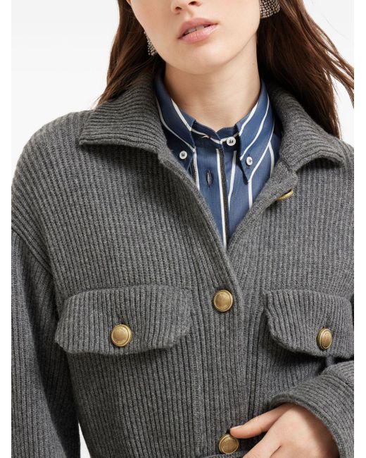 Brunello Cucinelli Geribbeld Wollen Vest Met Ceintuur in het Gray