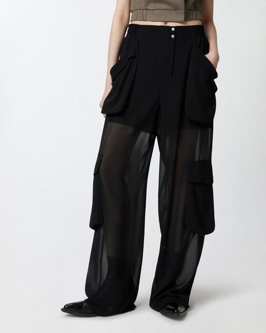 Pinko Black Sheer Georgette Cargo Trousers