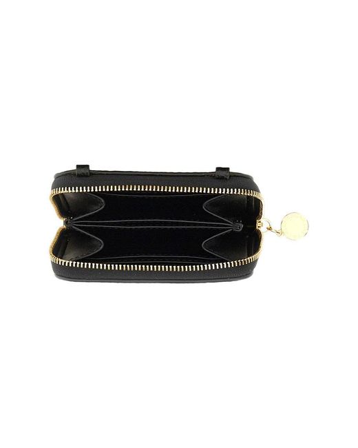 Stella McCartney Black Logo-Print Zip-Around Wallet With Shoulder Strap
