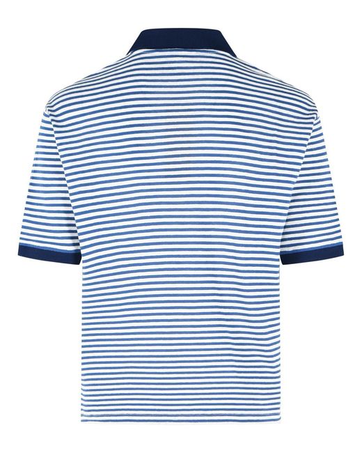 Marni Blue Two Tone Linen Blend Polo Shirt
