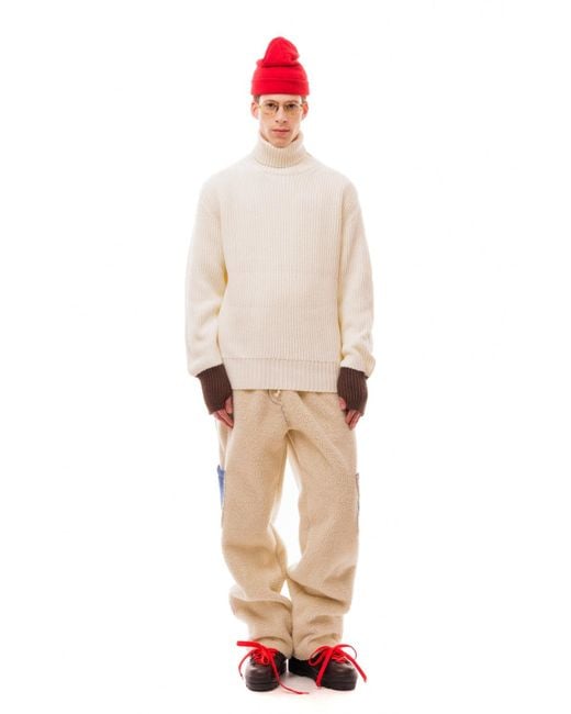 LC23 White Turtleneck Rib Knit Sweater for men