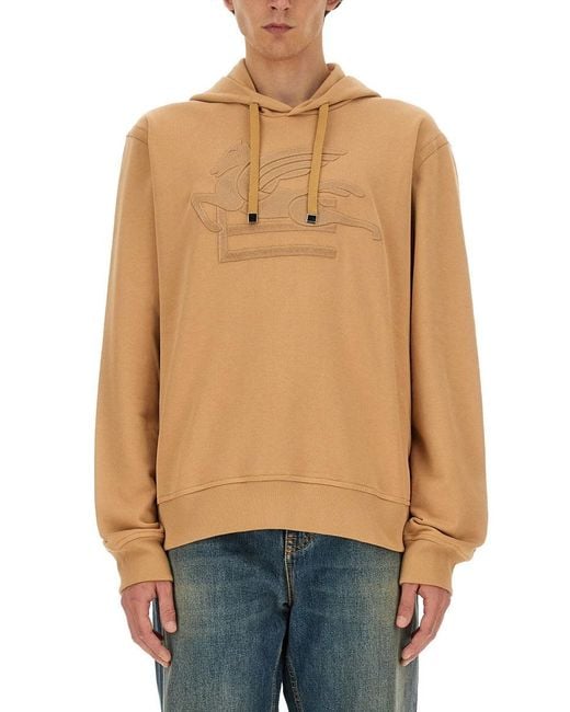 Etro Natural Cotton Sweatshirt With Pegasus Embroidery for men