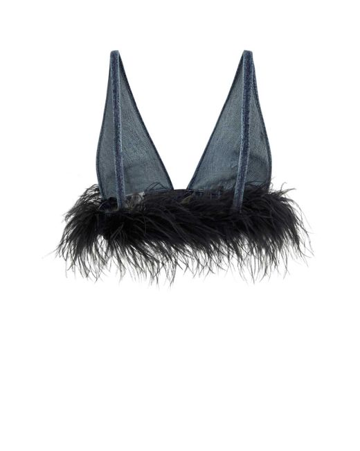 Miu Miu Blue Feather Cotton Top For