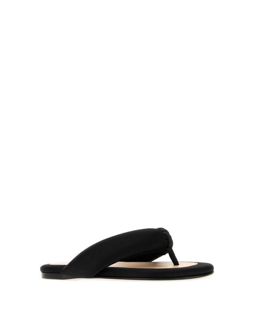 Carven Black Satin Thong Slippers