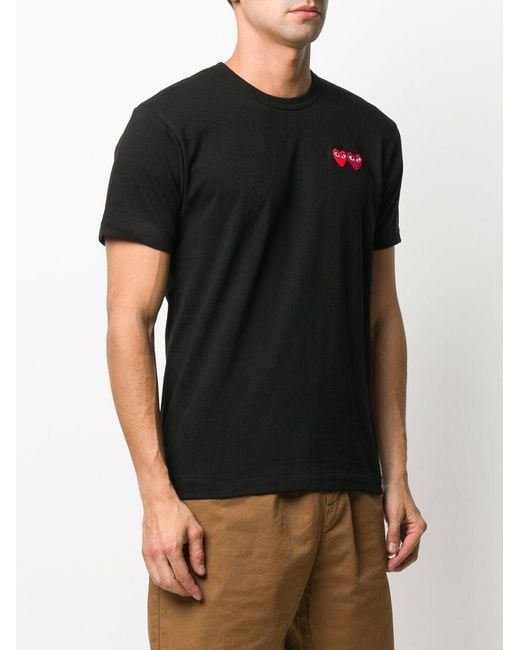 COMME DES GARÇONS PLAY Black U T-Shirt Double Burgundy Emblem Knit Axt226051