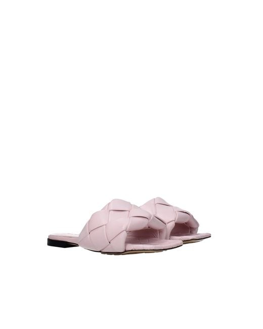 Bottega Veneta Pink Multicolor Calfskin Flat Sandals