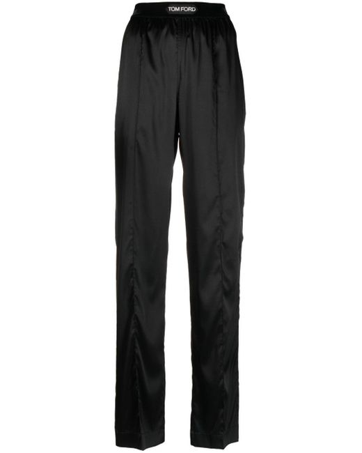 Tom Ford Black High-Waisted Stretch-Silk Satin Trousers