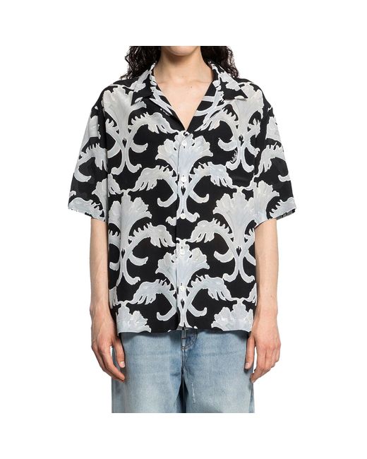 Valentino Black Printed Silk Bowling Shirt for men