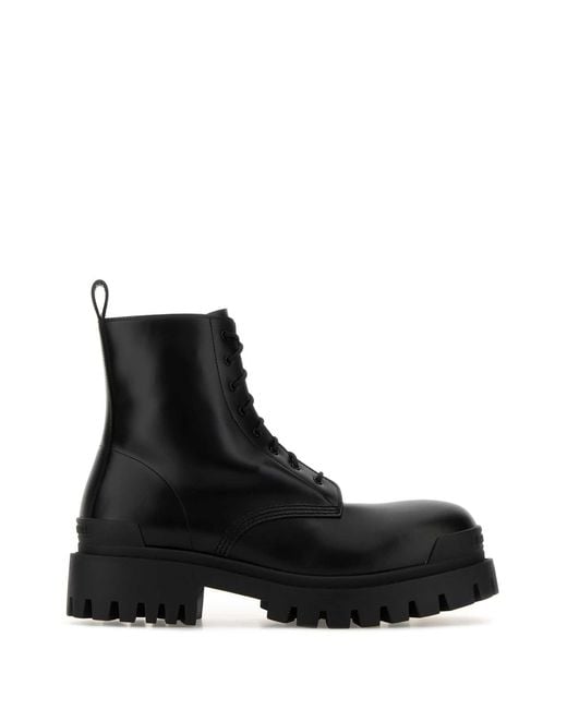 Balenciaga Black Leather Strike Ankle Boots for men