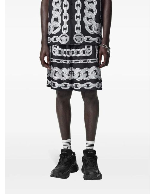 Versace Black Medusa Chains Silk Shorts