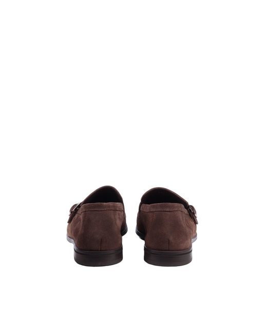 Doucal's Brown Adler Double Buckle Suede Loafers for men