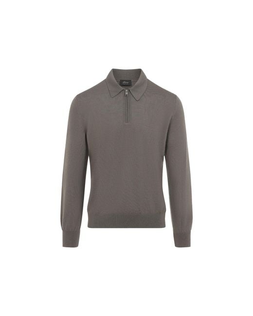 Brioni Gray Long Sleeves Zip Polo For for men