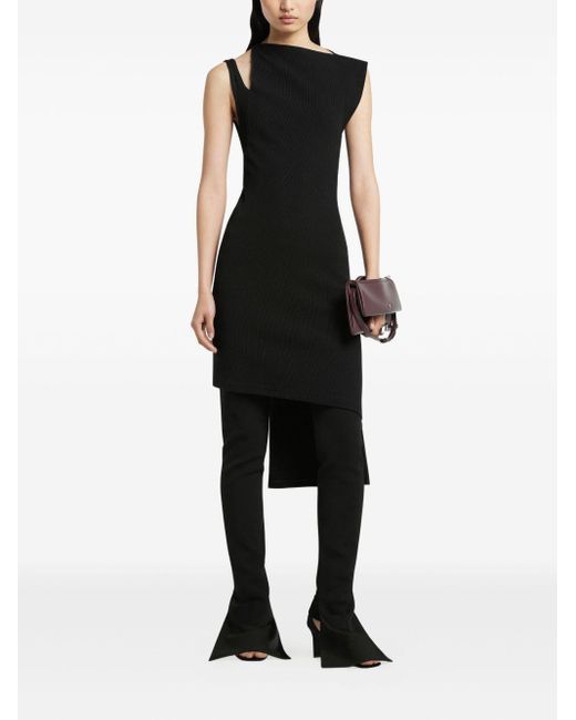 Courreges Asymmetrische Geribbelde Midi-Jurk in het Black