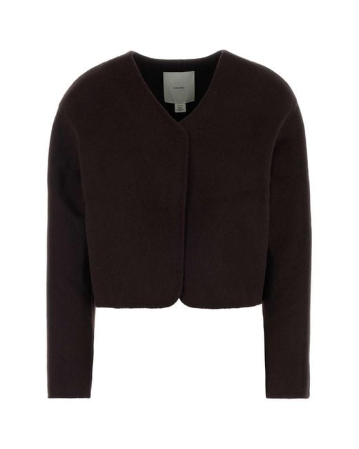 Calvin Klein Black Dark Brown Wool Blend Blazer