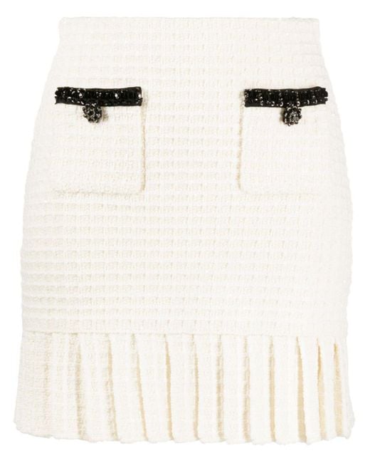 Self-Portrait White Knitted Mini Skirt With Sequins