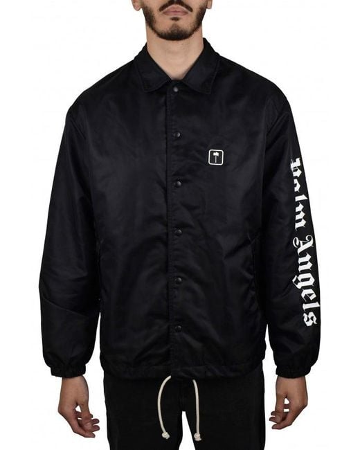 Palm Angels Blue Nylon Windbreaker Jacket With Snap Closure