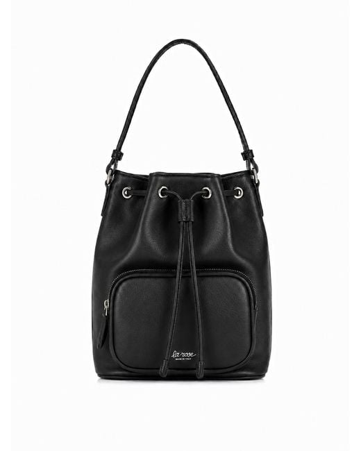 LA ROSE Black Leather Satchel Bag