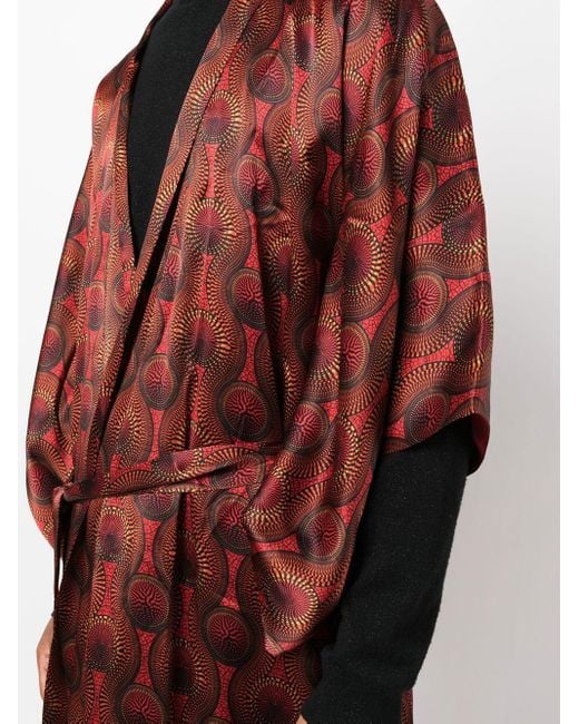 OZWALD BOATENG Red Printed Silk Long Kimono for men