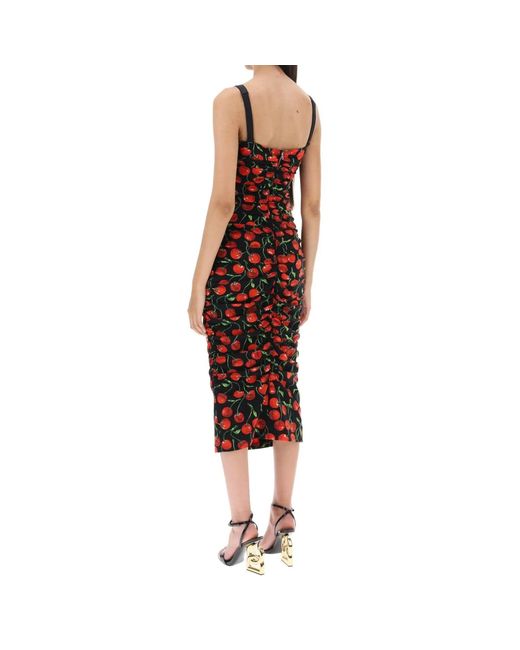 Dolce & Gabbana Red Cherry Print Jersey Midi Dress