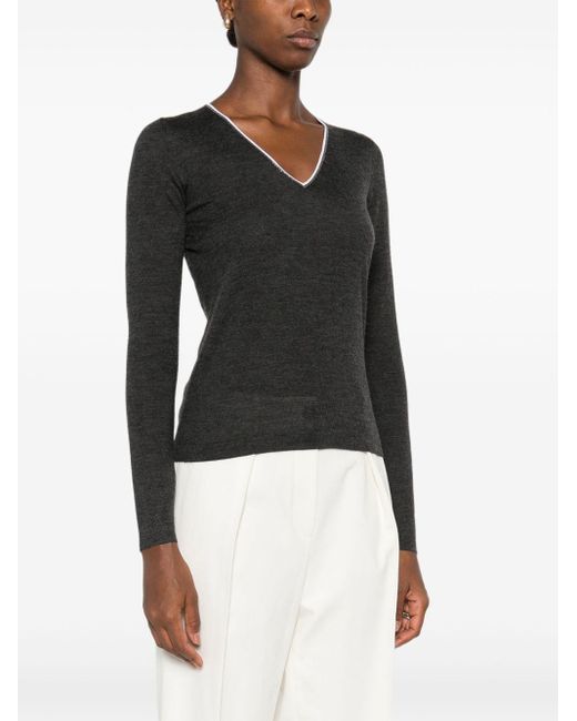 Brunello Cucinelli Black Verzierter Pullover mit V-Ausschnitt