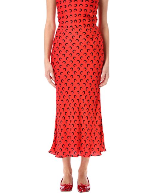 MARINE SERRE Red Moon Satin Midi Skirt
