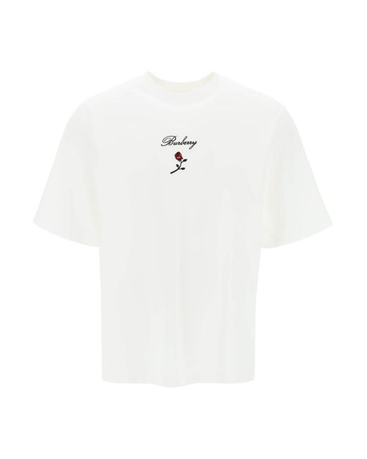 T-shirt lâche avec rose Burberry pour homme en coloris White