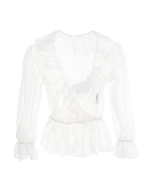 Camicetta di chiffon di seta con volant. di Dolce & Gabbana in White