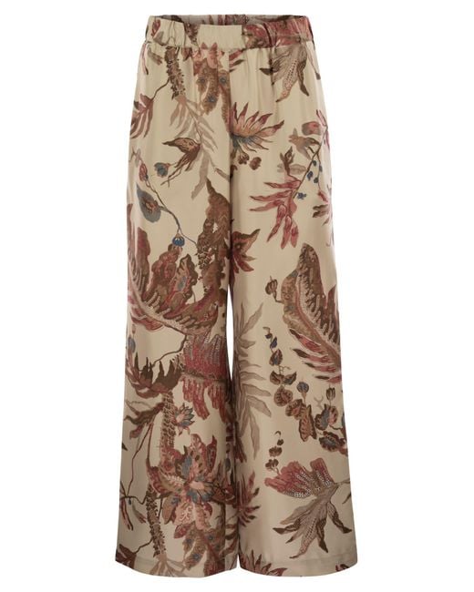 Weekend by Maxmara Weekend Max Mara Temide Gedrukte Silk Twill -broek in het Natural