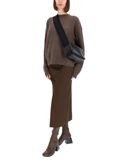 Uma Wang Brown Pinstripe Button Skirt