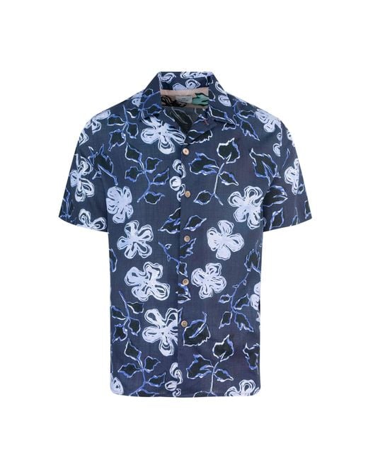 Paul Smith Blue Camicia Yukka Fiori Blu