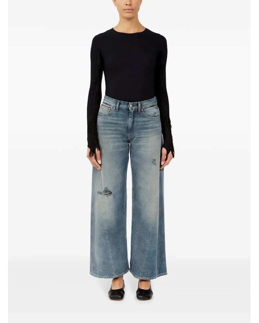 MM6 by Maison Margiela Blue Wide Leg Jeans With Distressed Effect