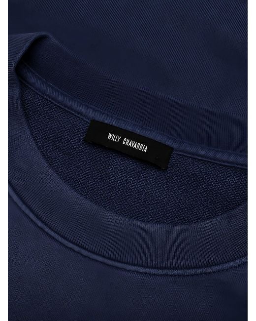 Willy Chavarria Blue Cotton Sweatshirt With Logo for men