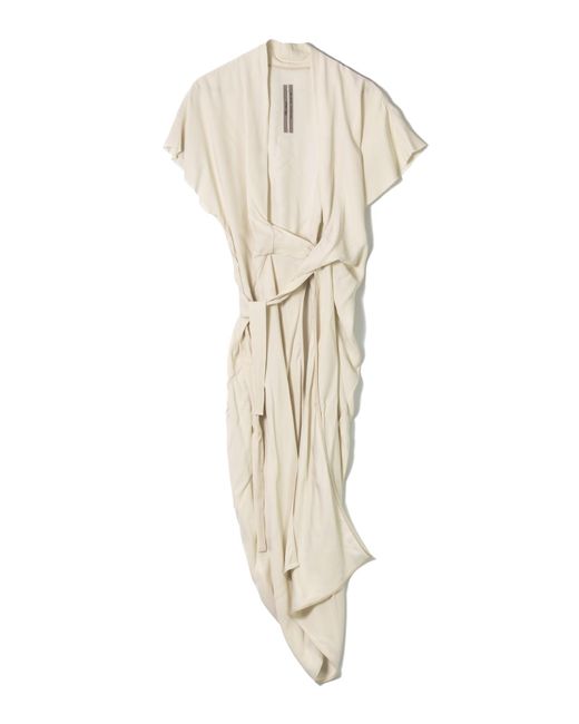 Rick Owens White Knee-Length Silk Dress With Wraparound Design