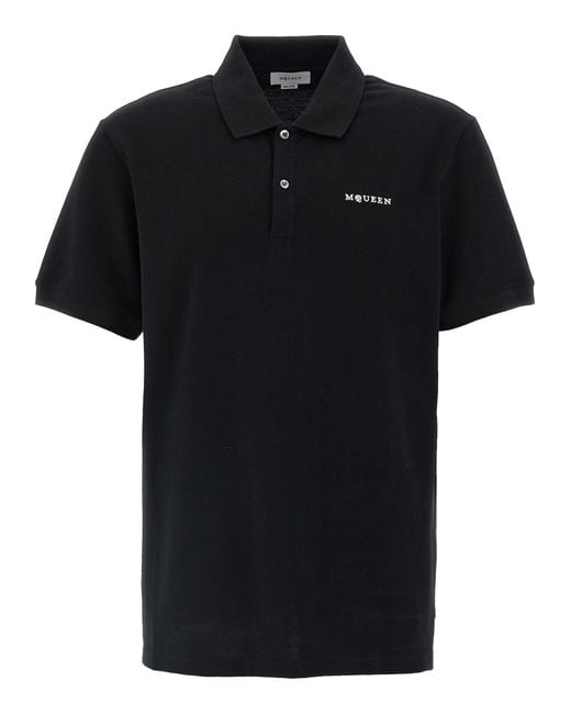 Alexander McQueen Black Logo Embroidery Polo Shirt