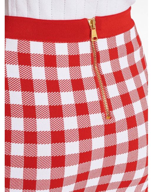 Balmain Red Vichy Buttoned Mini Skirt