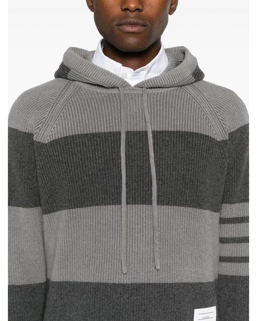 Thom Browne Gray Striped Knitted Hoodie for men