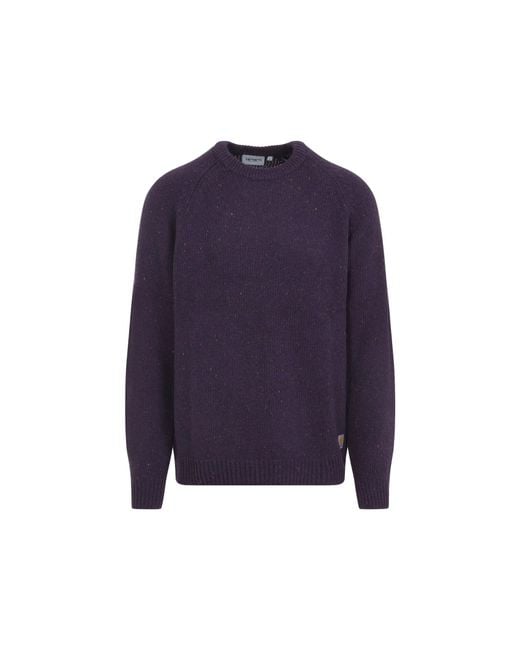 Carhartt Blue Knitted Wool Blend Sweater With Round Neck for men