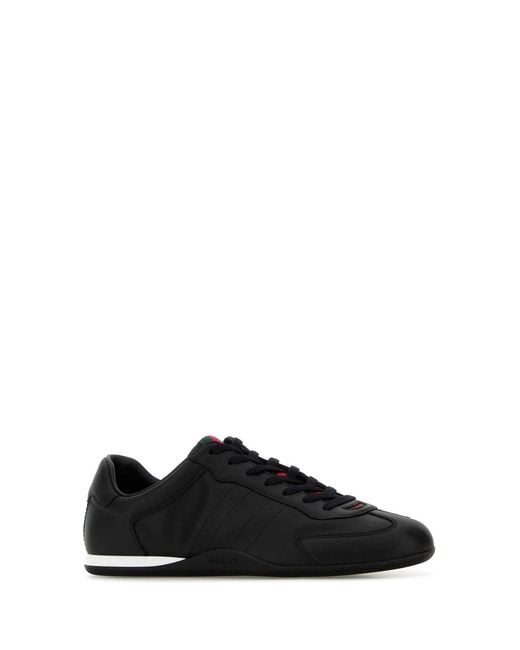 Gucci Black Solid Leather Sneakers for men