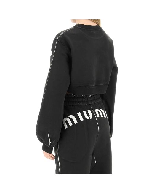 Miu Miu Bijgesneden Logo Sweatshirt in het Black