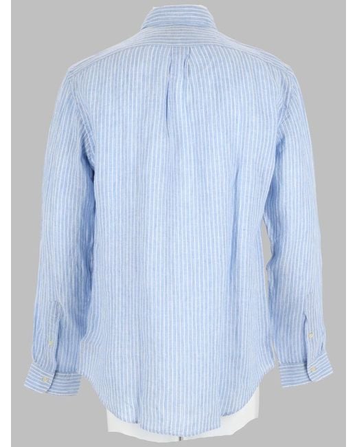 Polo Ralph Lauren Blue Linen Short Sleeve Shirt For for men