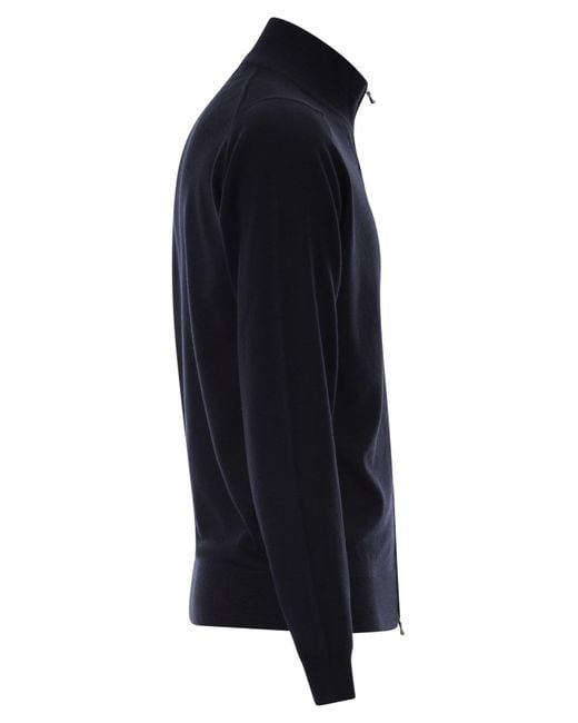 John Smedley Blue Extra Fine Merino Wool Cardigan for men